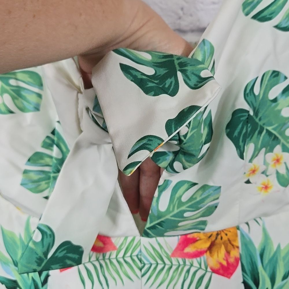Tropical Floral Pineapple Romper Cutout Bow Tie Summer Playsuit Buckle Euro Glam - Picture 5 of 15